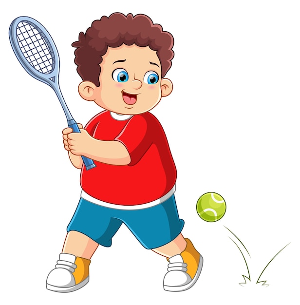 Young boy playing tennis with a racket