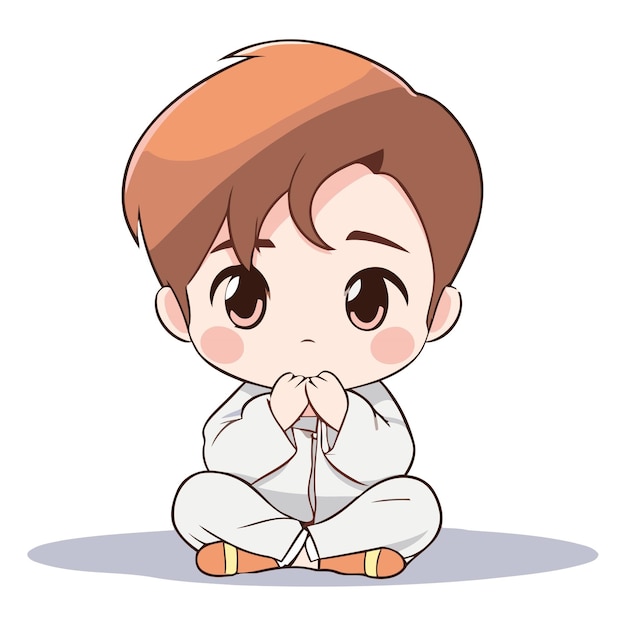 Young boy praying on white background in cartoon style