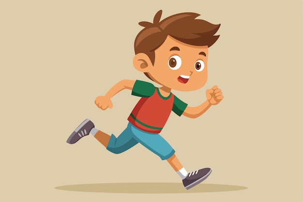 A young boy runs happily showcasing his excitement while wearing colorful casual attire Running boy