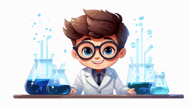 Vector young boy in science gown on white background illustration