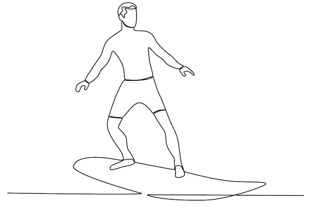 A young boy surfing with style Surfing oneline drawing