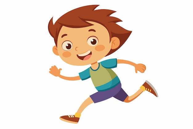 Vector a young boy with brown hair and a big smile joyfully runs through a park expressing happiness and the carefree nature of youth on a bright sunny day