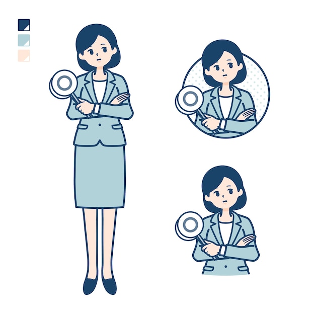 A young Business woman in a suit with Think about the answer image.
It's vector art so it's easy to edit.