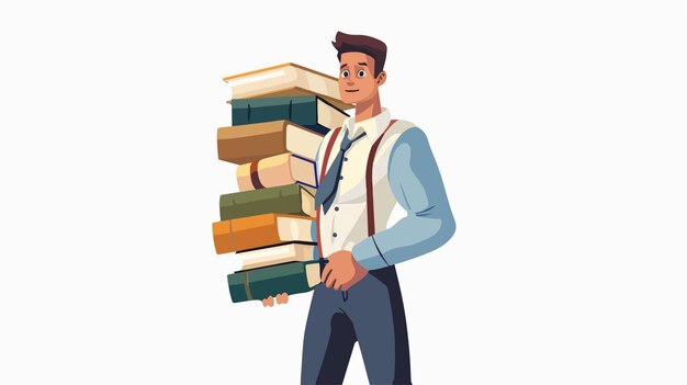 Young Businessman Carrying Stack of Old Books