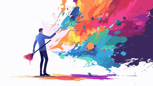 Young Businessman Holding Brush with Colorful Paint