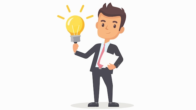 Young Businessman Holding Light Bulb Paper Concept