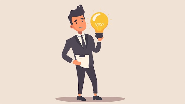 Young Businessman Holding Light Bulb Paper Concept