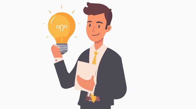 Young Businessman Holding Light Bulb Paper Concept