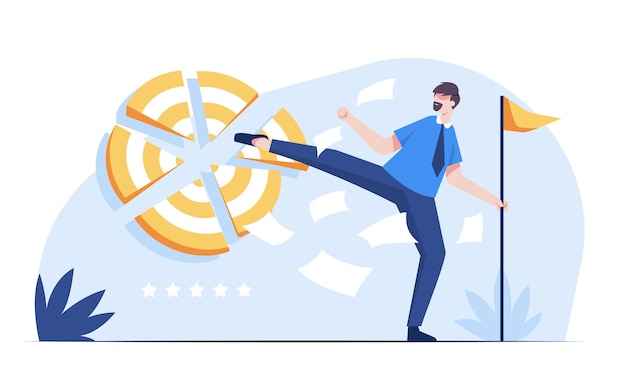 Vector a young businessman kicks into the middle of his crotch until it breaks like a successful business vector business illustration concept