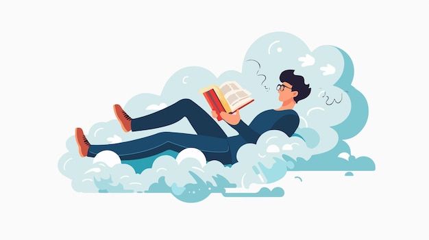 Young Businessman Relaxing on Cloud Reading