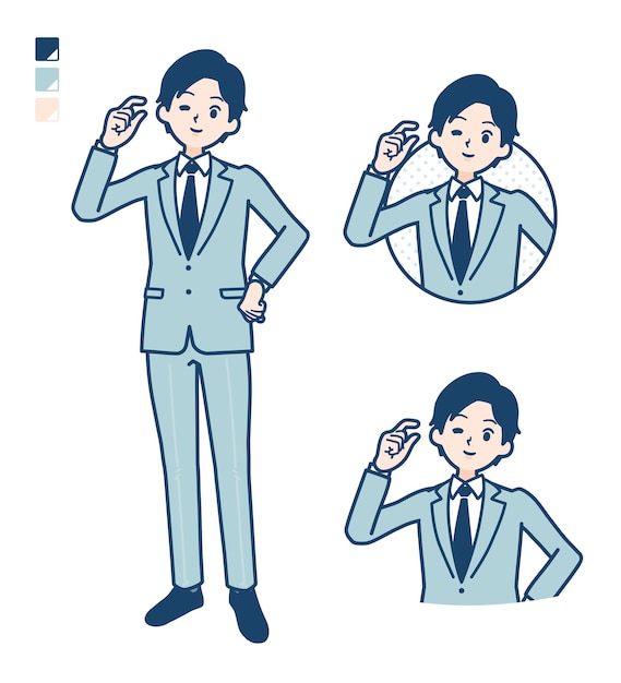 A young Businessman in a suit with Just a bit Hand sign images.
It's vector art so it's easy to edit.