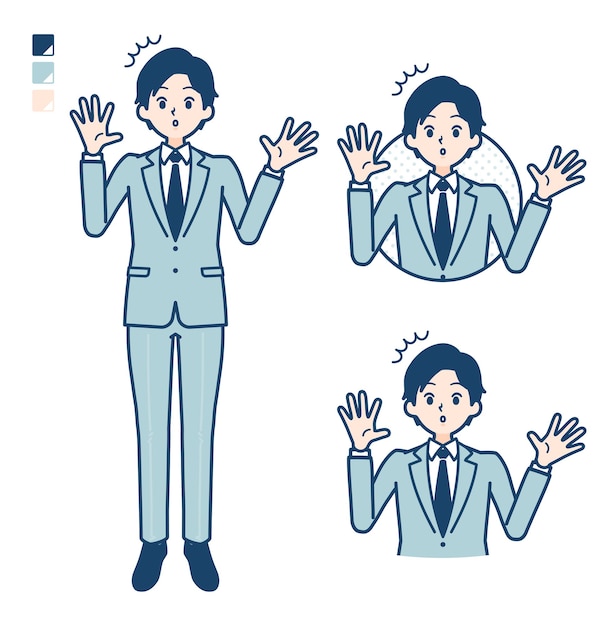 A young Businessman in a suit with surprised images.
It's vector art so it's easy to edit.