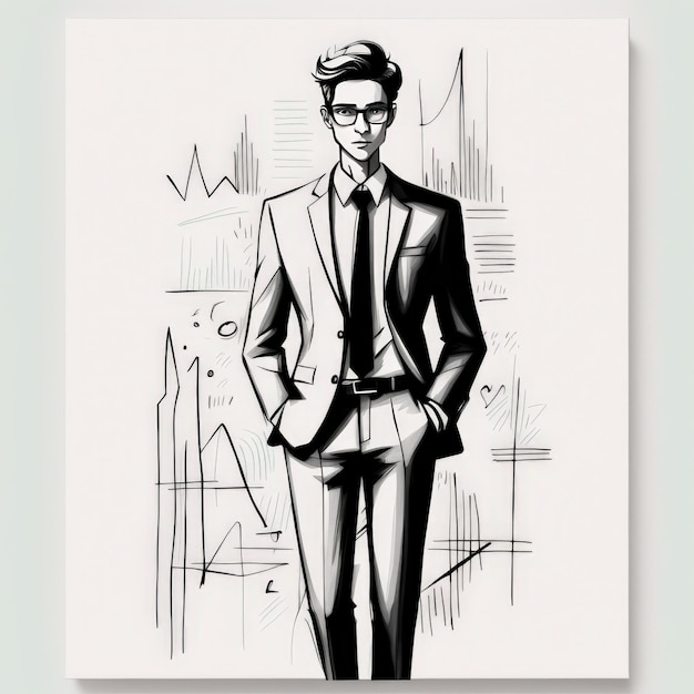 Vector young businessman with tablet computer