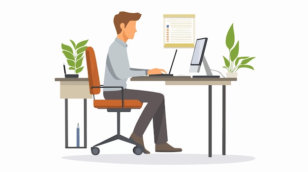 Young Businessman Working on Computer Flat Illustration