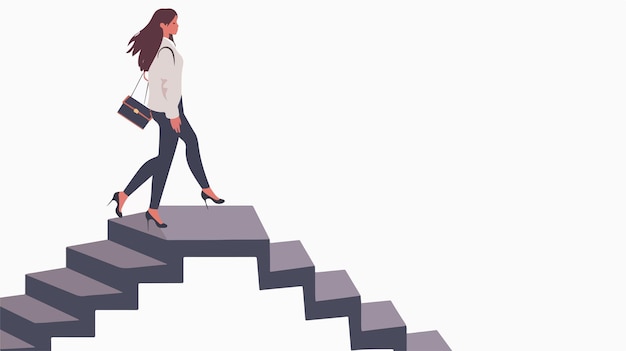 Vector young businesswoman walking up staircase