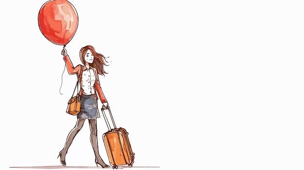 Vector young businesswoman with suitcase using spray