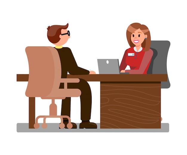 Young Candidate at Job Interview Flat Illustration