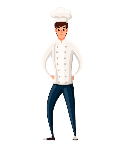 Young chef.   illustration  on white background. Cartoon character . Smiling man