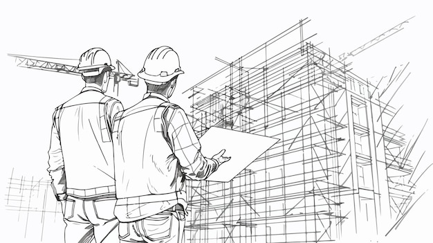 Young Construction Worker Continuous Line Drawing