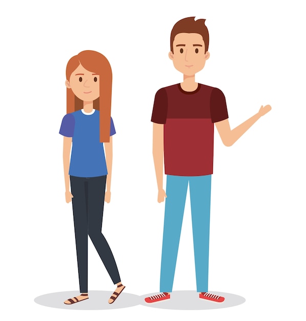 young couple avatars characters vector illustration design