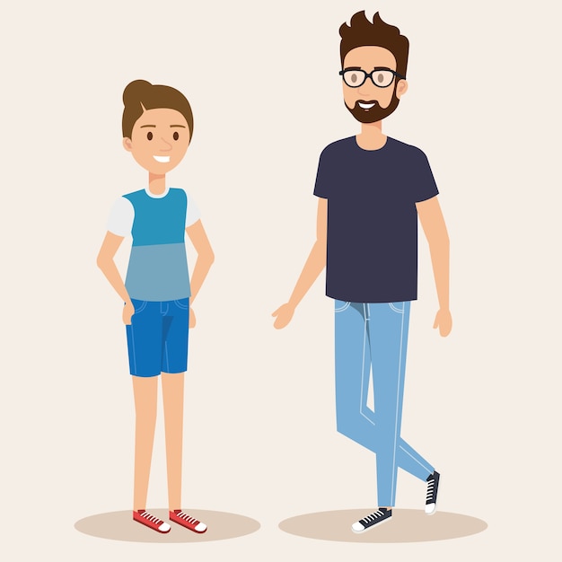 young couple avatars characters vector illustration design