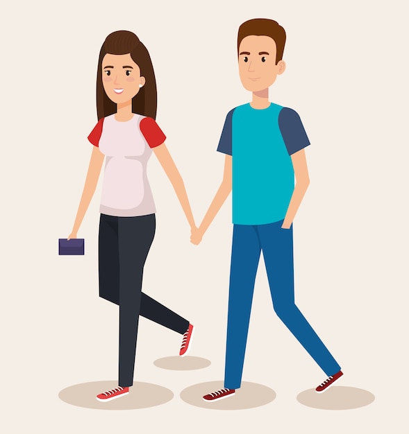 young couple avatars characters vector illustration design