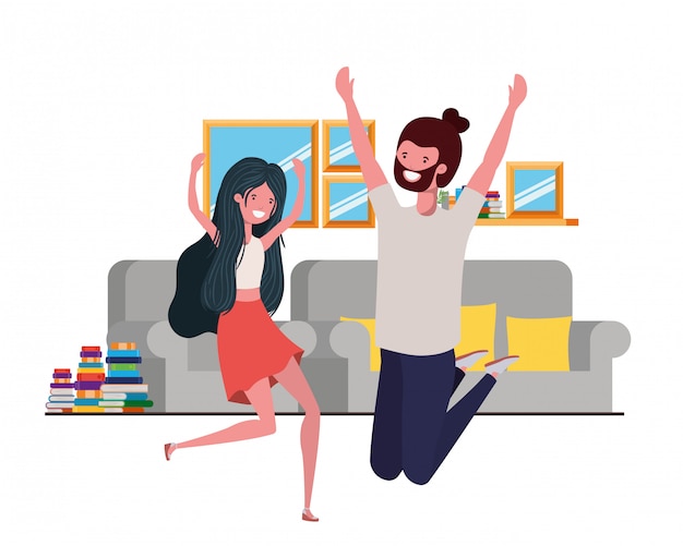 Young couple dancing in living room character