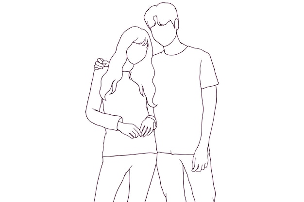 Young couple hand drawn style vector illustration