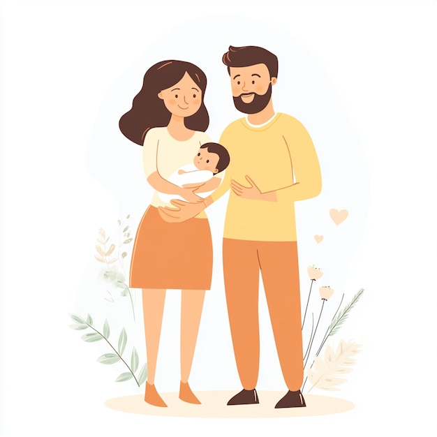 Vector young couple holding newborn baby