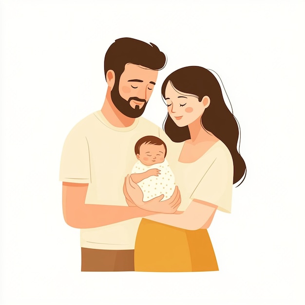 Vector young couple holding newborn baby