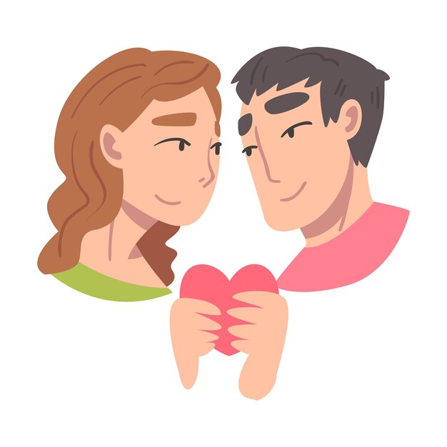 Vector young couple in love holding heart vector illustration