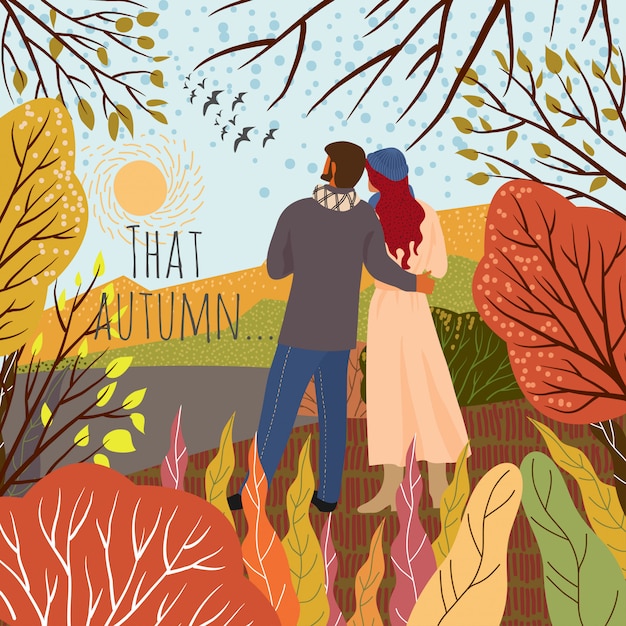 Young couple outdoor in an autumn day.