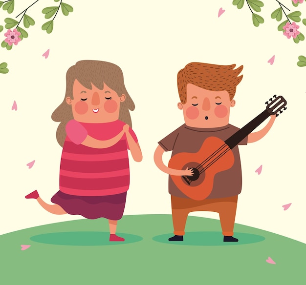 Young couple playing guitar