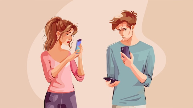 Young Couple Quarreling while Using Mobile Phones