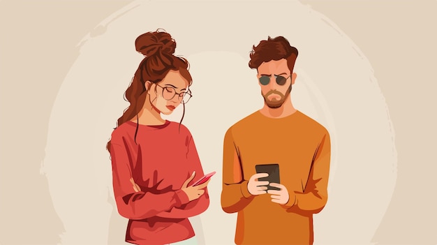 Young Couple Quarreling while Using Mobile Phones