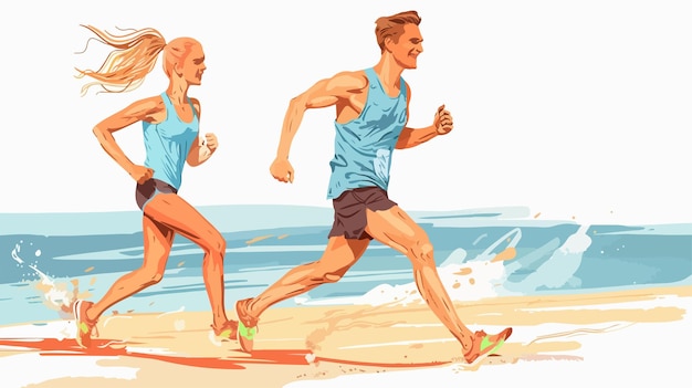 Young Couple Running on Beach Together Active Lifestyle Image