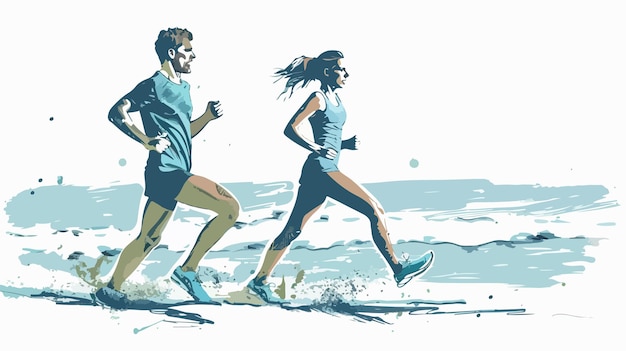 Young Couple Running on Beach Together Active Lifestyle Image