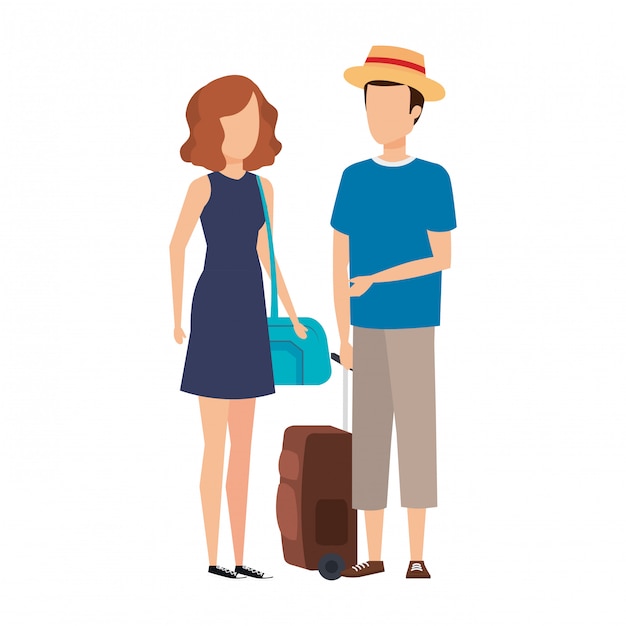 Young couple with suitcase travel