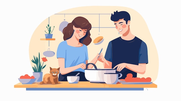 Vector young couples everyday household routine captured in a single moment