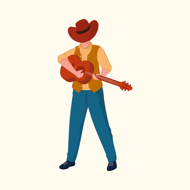 Young Cowboy Playing Guitar On Beige Background