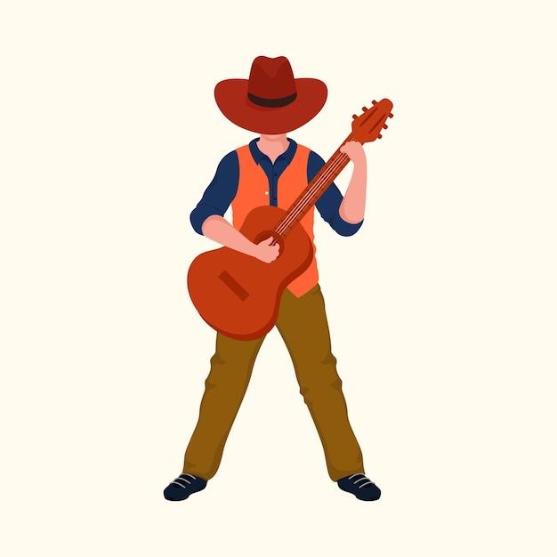 Young Cowboy Playing Guitar In Standing Pose