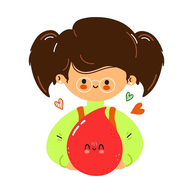 Young cute funny little girl hold blood drop in hand