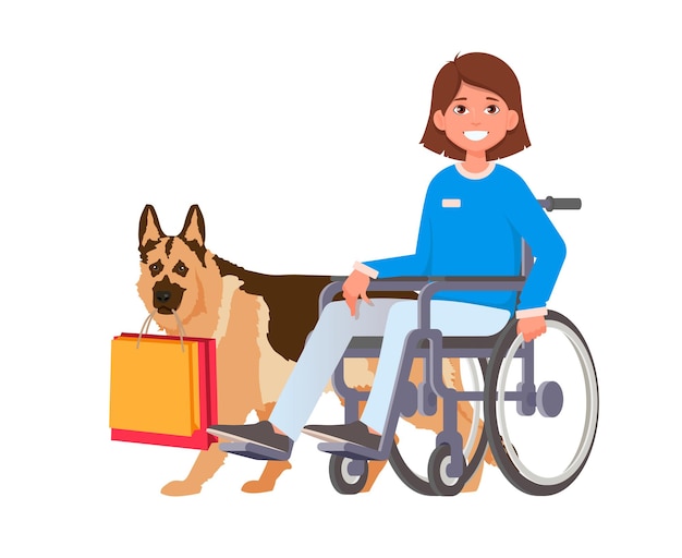 A young disabled girl in a wheelchair and a assistance dog