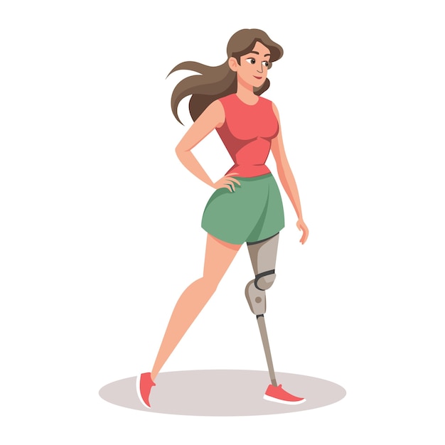 Young disabled woman with a prosthetic leg Female character with physical disabilities Illustration