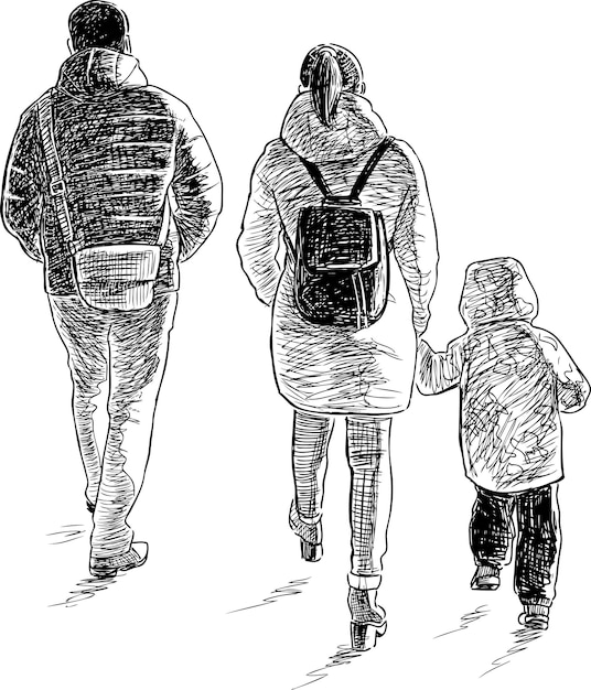 A young family goes on a walk