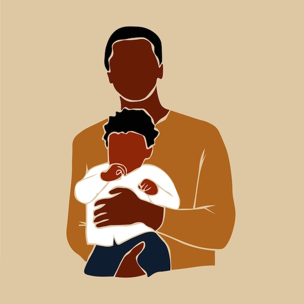 Young father holding son in elegant line art style vector