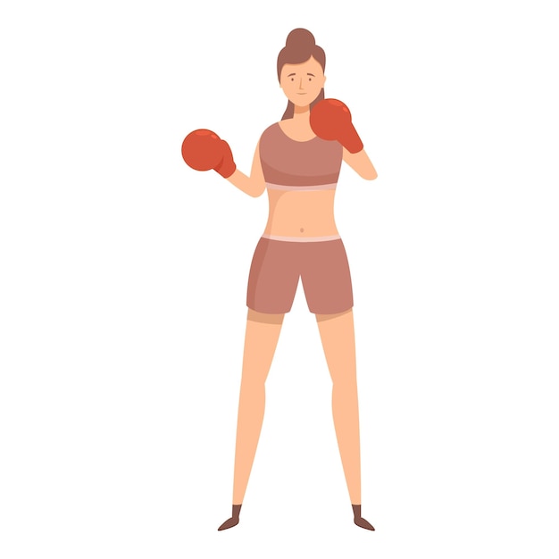 Vector young female boxer wearing boxing gloves is training boxing workout posing in fighting stance illustration