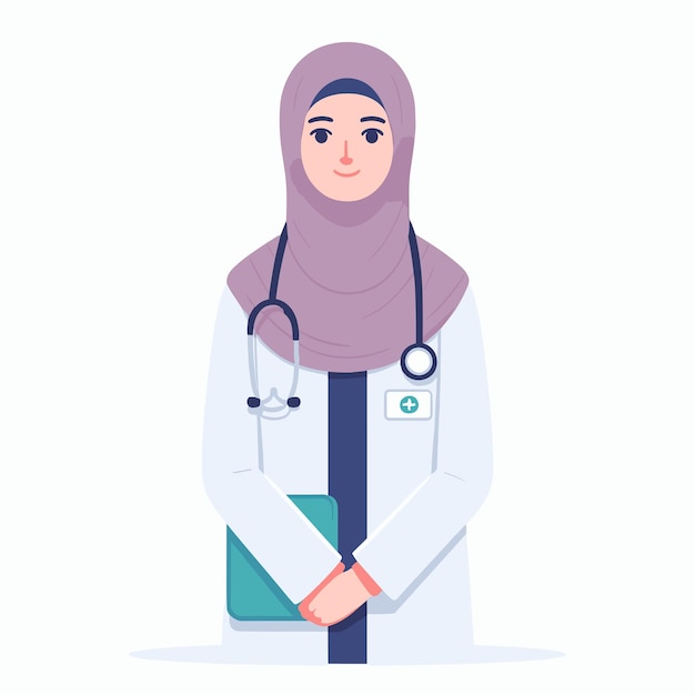 Young female doctor with hijab vector illustrations on white background