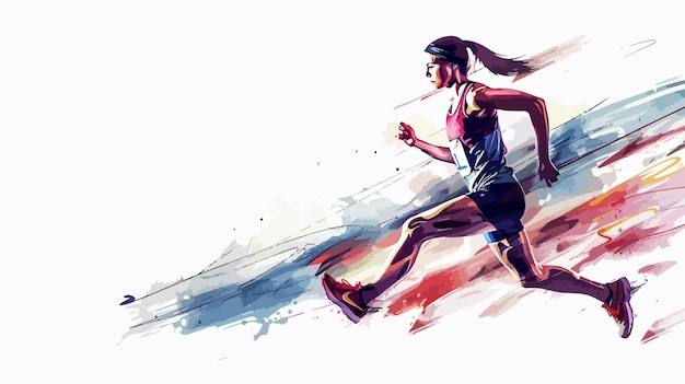 Vector young female runner mixed media handdrawn vector