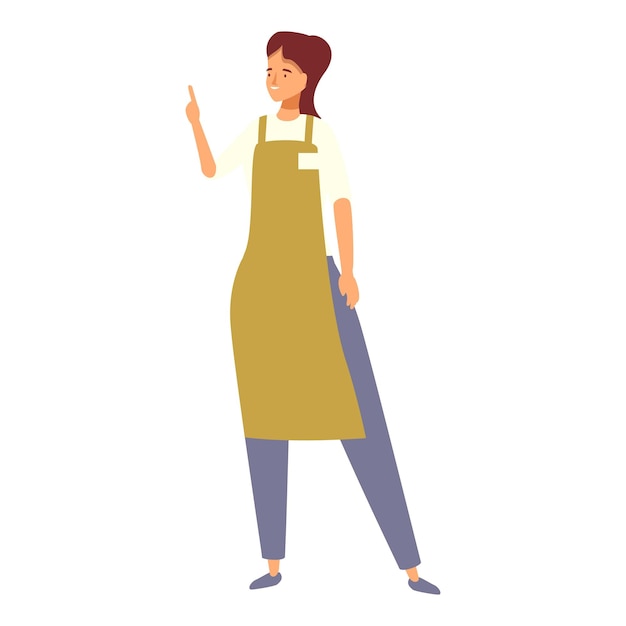 Vector young female shop assistant wearing apron pointing with index finger